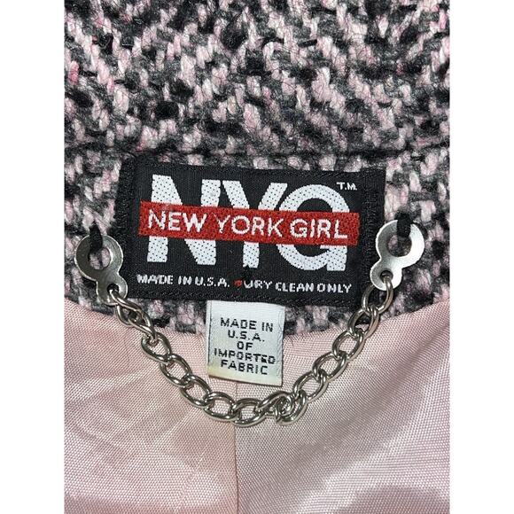 Vtg New York Girl NYC Coat Wool Blend Tweed - Union Made - Pink Black - Sz S - Picture 10 of 16
